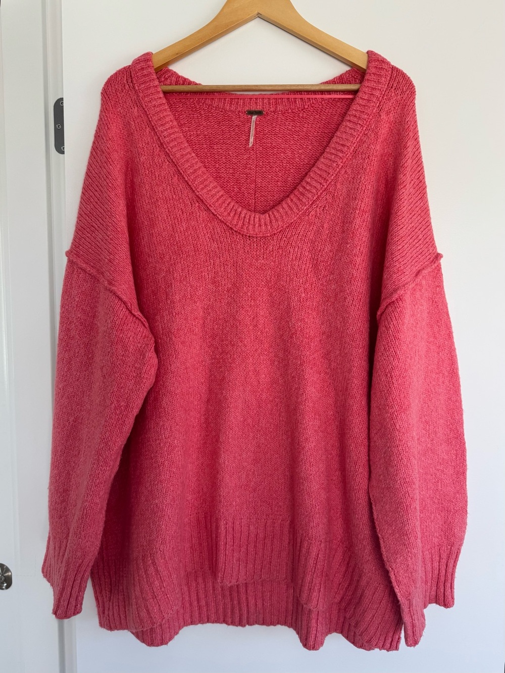 Free People Brookside Oversized Coral Pink Knit Tunic Sweater - Picture 3 of 8